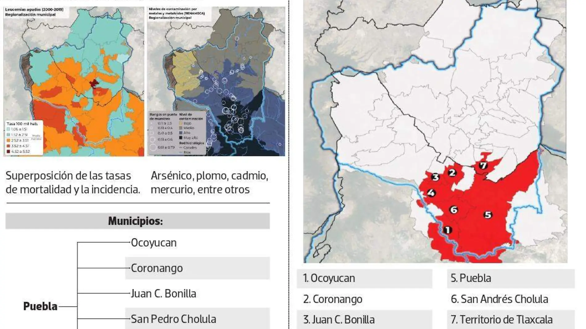 Municipios poblanos de la Cuenca del Alto Atoyac, con la mayor mortalidad por leucemia